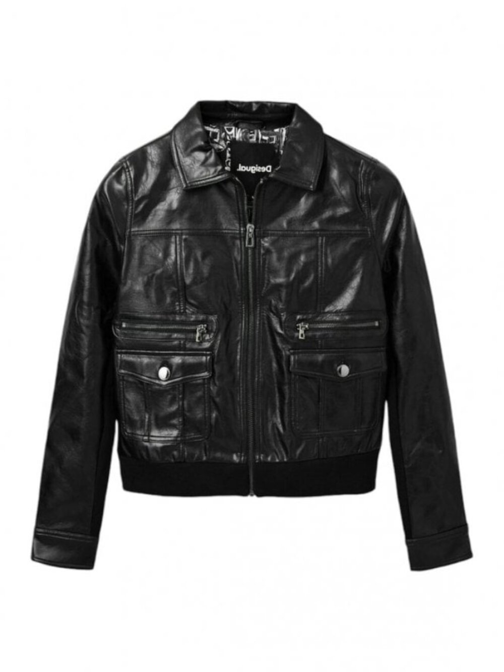 DESIGUAL faux leather biker jacket in black NWT size XL